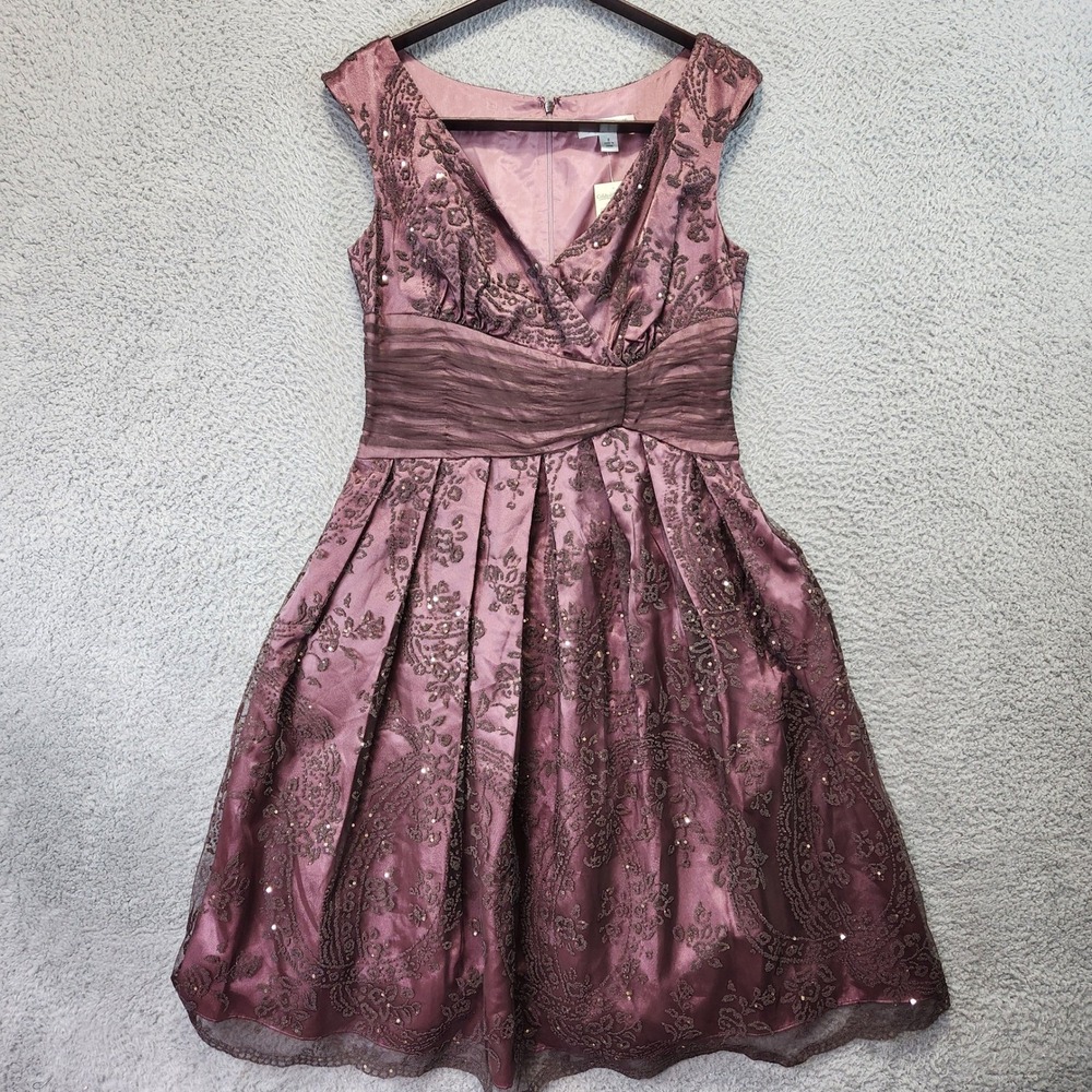 Coldwater Creek Dress Womens Size 8 V Neck Dress Purple Embellished Romantic NWT